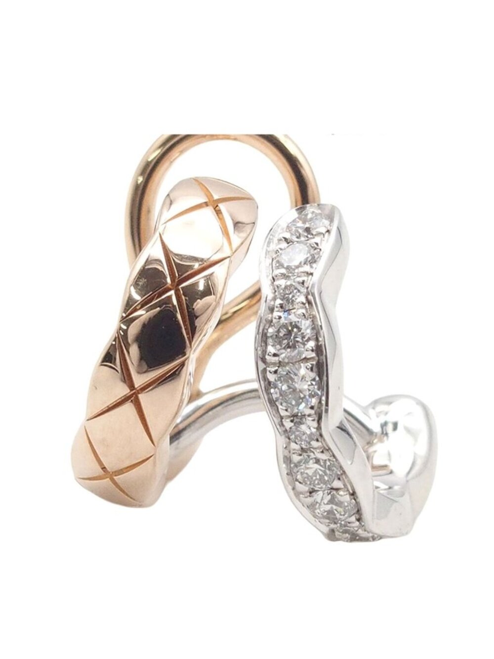 Chanel Coco Crush Collection Single Earclip Pink Gold White Diamond Earrings